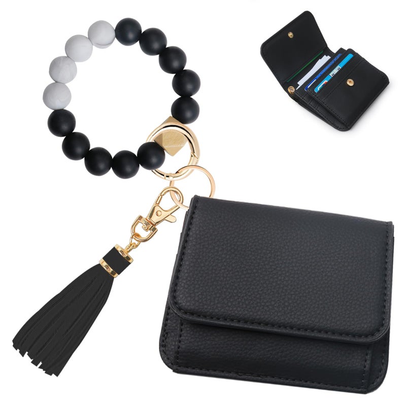 Sunpour Keychain Wallet RFID Wristlet Wallets for Women,Small Wallets Woman Key Chain Wallet with Coin Pocket and Id Window (Black) - Image 1