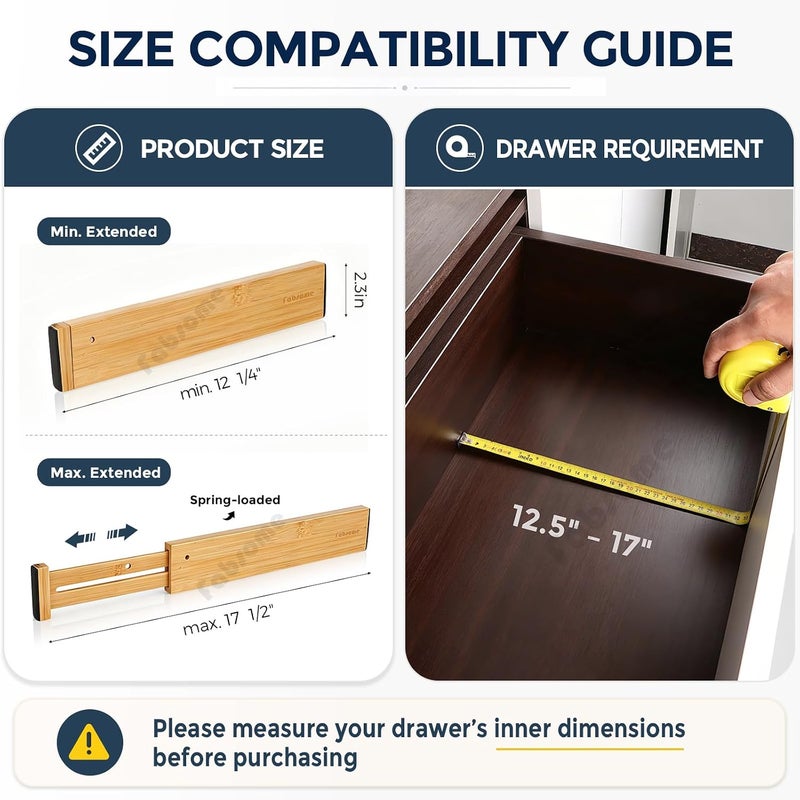 Fabsome Drawer Divider 6 Pack, Bamboo Dresser Organizers for Clothes Socks Underwear Baby Clothing, Wooden Separators for Nursery Organization Adjustable from 12.5'' to 17'' with Soft Foam  Ends - Image 5