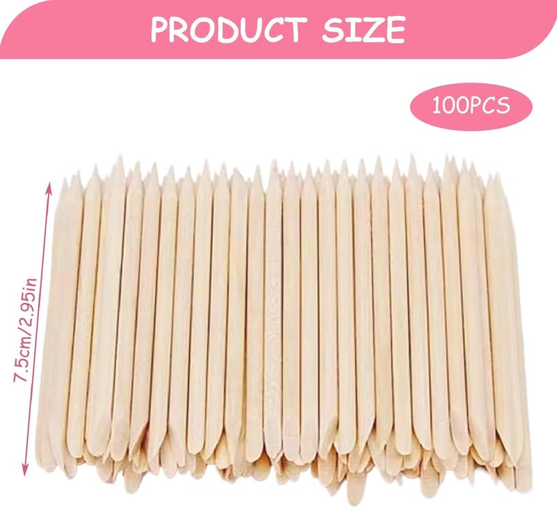 Nailwind 100 PCS Orange Wooden Sticks, Double-End Wood Cuticle Pusher Nail Art Manicure Pedicure Tools - Image 2