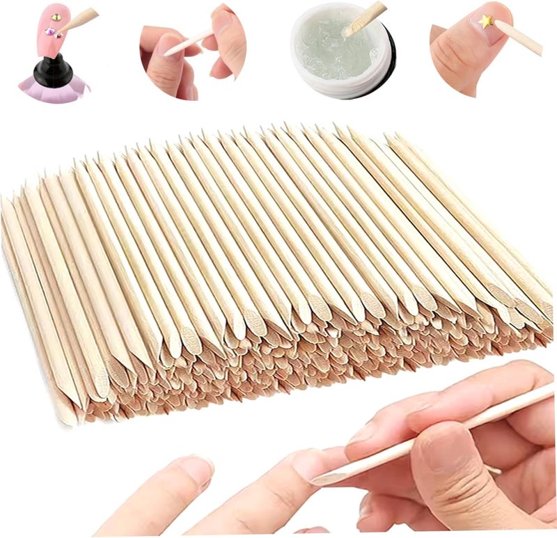 Nailwind 100 PCS Orange Wooden Sticks, Double-End Wood Cuticle Pusher Nail Art Manicure Pedicure Tools - Image 1
