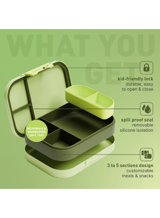 BEOLA Bento Box with 5 Compartments, BPA Free Plastic Lunch Container, Leakproof School Tiffin Lunch Box with Lid, Snack Organizer, Lightweight Food Storage (Dino Dreams) - Image 2