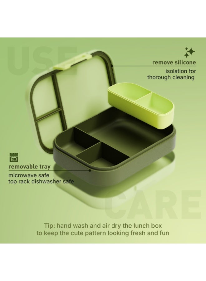 BEOLA Bento Box with 5 Compartments, BPA Free Plastic Lunch Container, Leakproof School Tiffin Lunch Box with Lid, Snack Organizer, Lightweight Food Storage (Dino Dreams) - Image 4