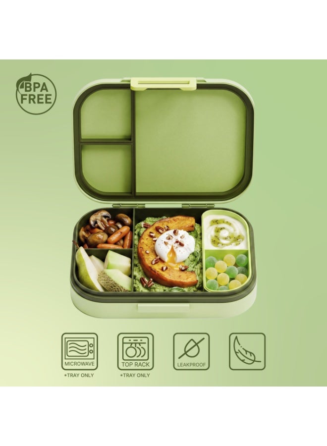 BEOLA Bento Box with 5 Compartments, BPA Free Plastic Lunch Container, Leakproof School Tiffin Lunch Box with Lid, Snack Organizer, Lightweight Food Storage (Dino Dreams) - Image 5