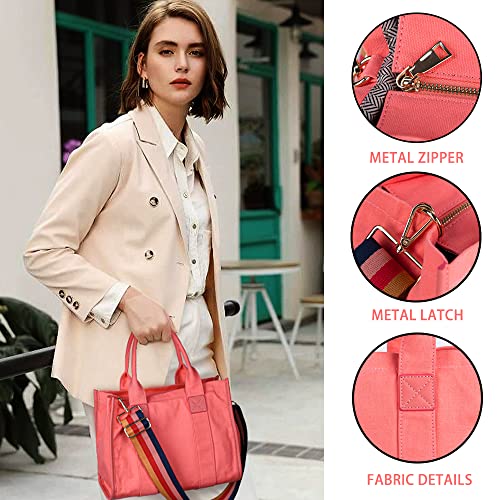 MEEJUNE Canvas Tote Bag for Women with Zipper and Adjustable Strap - Top Handle and Crossbody Styles - Image 4