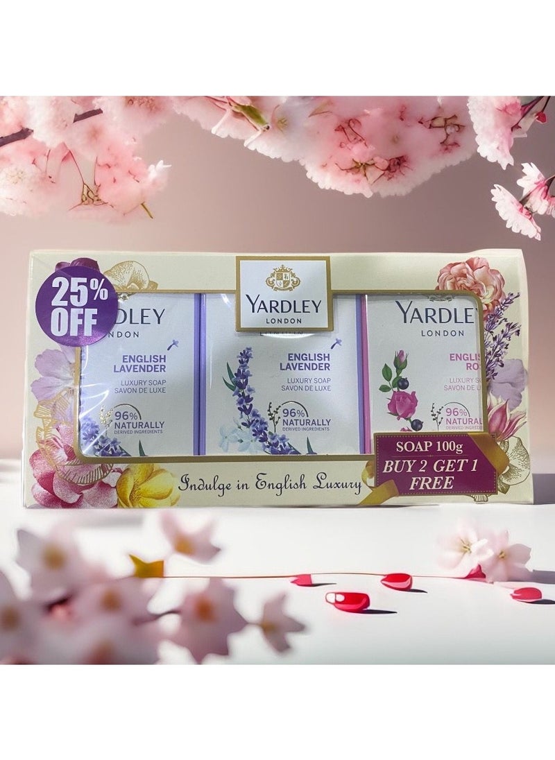Yardley Pack Of 3 Soap English Lavender and Rose 3x100g  - Image 1