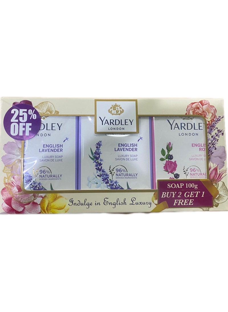 Yardley Pack Of 3 Soap English Lavender and Rose 3x100g  - Image 2
