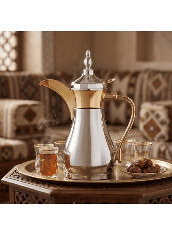 السيف غاليري ترمس، سعة 1 لتر، وعاء داخلي وهيكل خارجي من الستانلس ستيل - لون فضي وذهبي - Image 1