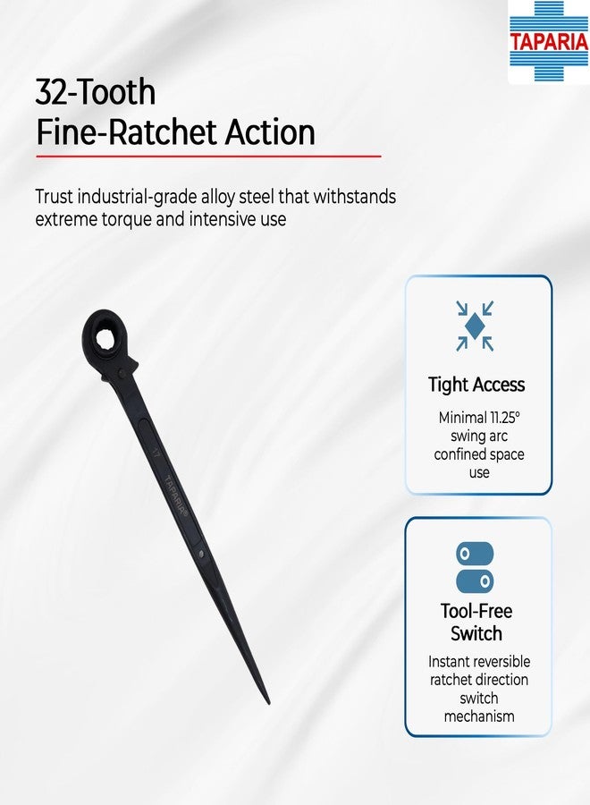 TAPARIA DSRW 1719 Double Sided Socket Wrench (12 Pt/Bi-Hex), Reversible Ratchet Mechanism-17 x 19mm Dual Hex Sockets for Precision Fastening-Alloy Steel Construction for Auto Repair & DIY Projects - Image 4