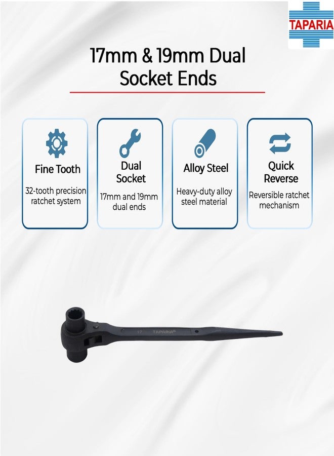 TAPARIA DSRW 1719 Double Sided Socket Wrench (12 Pt/Bi-Hex), Reversible Ratchet Mechanism-17 x 19mm Dual Hex Sockets for Precision Fastening-Alloy Steel Construction for Auto Repair & DIY Projects - Image 3