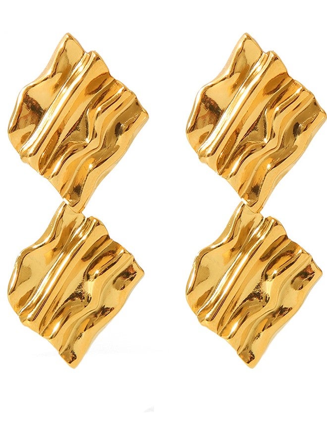 أرتوريا أقراط أرتوريا بتصميم هندسي غير منتظم مطروق من الفولاذ المقاوم للصدأ المطلي بالذهب - مجوهرات مضادة للحساسية، مقاومة للماء، مقاومة للتشوه، لطيفة على البشرة، مثالية للحفلات - Image 2