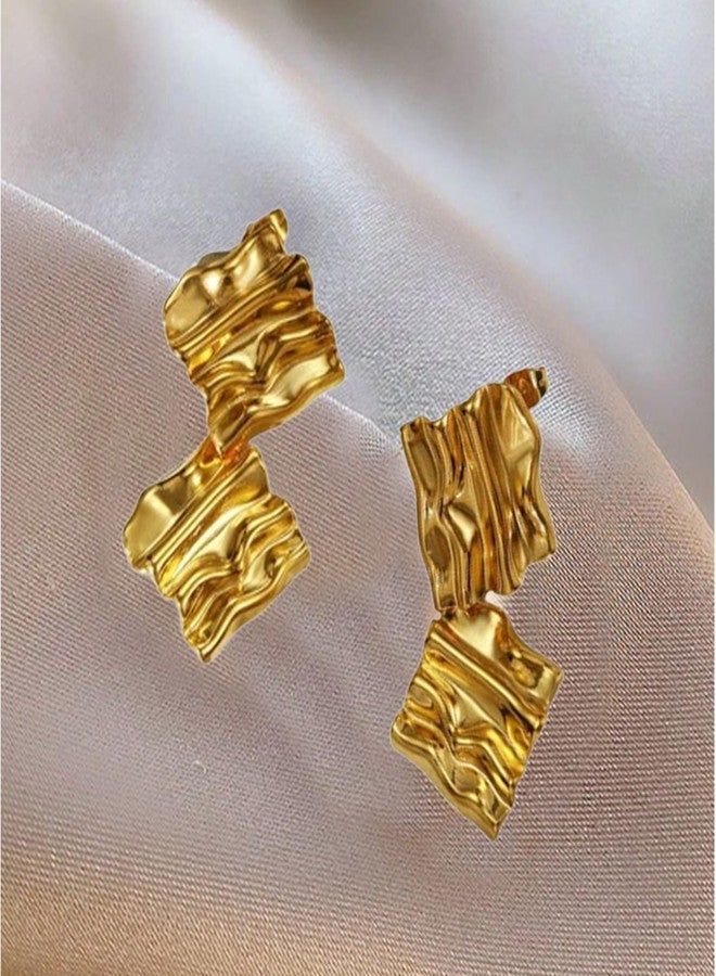 أرتوريا أقراط أرتوريا بتصميم هندسي غير منتظم مطروق من الفولاذ المقاوم للصدأ المطلي بالذهب - مجوهرات مضادة للحساسية، مقاومة للماء، مقاومة للتشوه، لطيفة على البشرة، مثالية للحفلات - Image 5