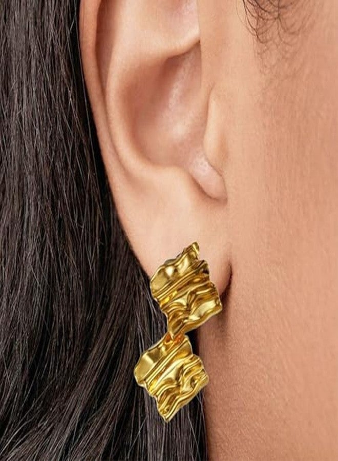 أرتوريا أقراط أرتوريا بتصميم هندسي غير منتظم مطروق من الفولاذ المقاوم للصدأ المطلي بالذهب - مجوهرات مضادة للحساسية، مقاومة للماء، مقاومة للتشوه، لطيفة على البشرة، مثالية للحفلات - Image 3