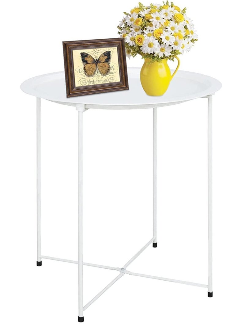 Generic Metal Tray End Table  Round Accent Coffee Side Table Anti-Rust and Waterproof Outdoor Small Side Table, Indoor Modern Sofa Side Table Bedside Table for Living Room Bedroom Balcony White (3 Pieces) - Image 2