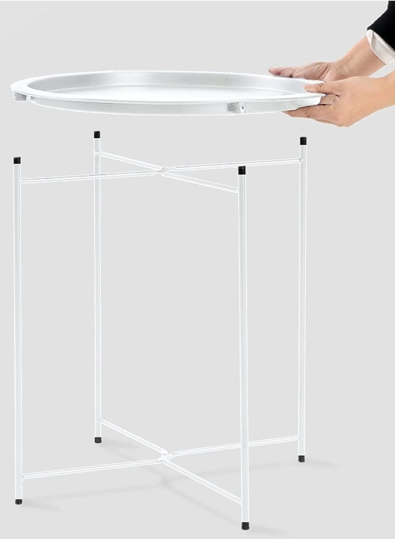 Generic Metal Tray End Table  Round Accent Coffee Side Table Anti-Rust and Waterproof Outdoor Small Side Table, Indoor Modern Sofa Side Table Bedside Table for Living Room Bedroom Balcony White (3 Pieces) - Image 5