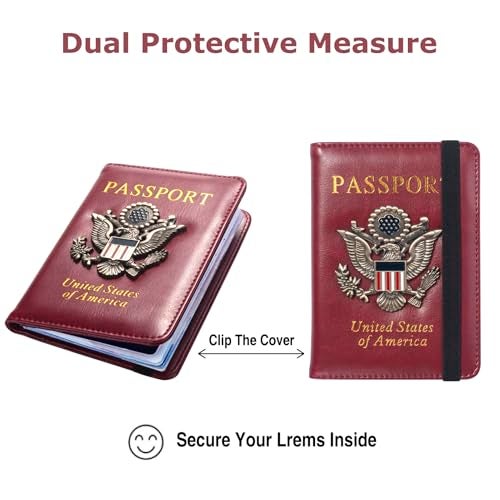 FACATH Passport Holder for Travel Passport Cover for Men Passport Wallet Case With 3D Metal Badge Protector Leather Card Case RFID Blocking Women Travel Accessories Document Organizer (Wine Red) - Image 5