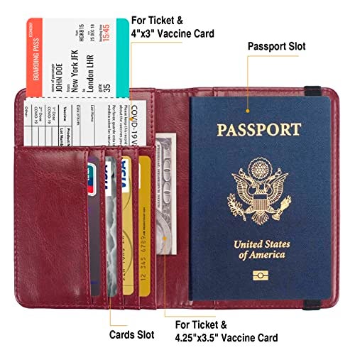 FACATH Passport Holder for Travel Passport Cover for Men Passport Wallet Case With 3D Metal Badge Protector Leather Card Case RFID Blocking Women Travel Accessories Document Organizer (Wine Red) - Image 3
