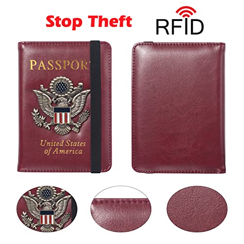FACATH Passport Holder for Travel Passport Cover for Men Passport Wallet Case With 3D Metal Badge Protector Leather Card Case RFID Blocking Women Travel Accessories Document Organizer (Wine Red) - Image 4