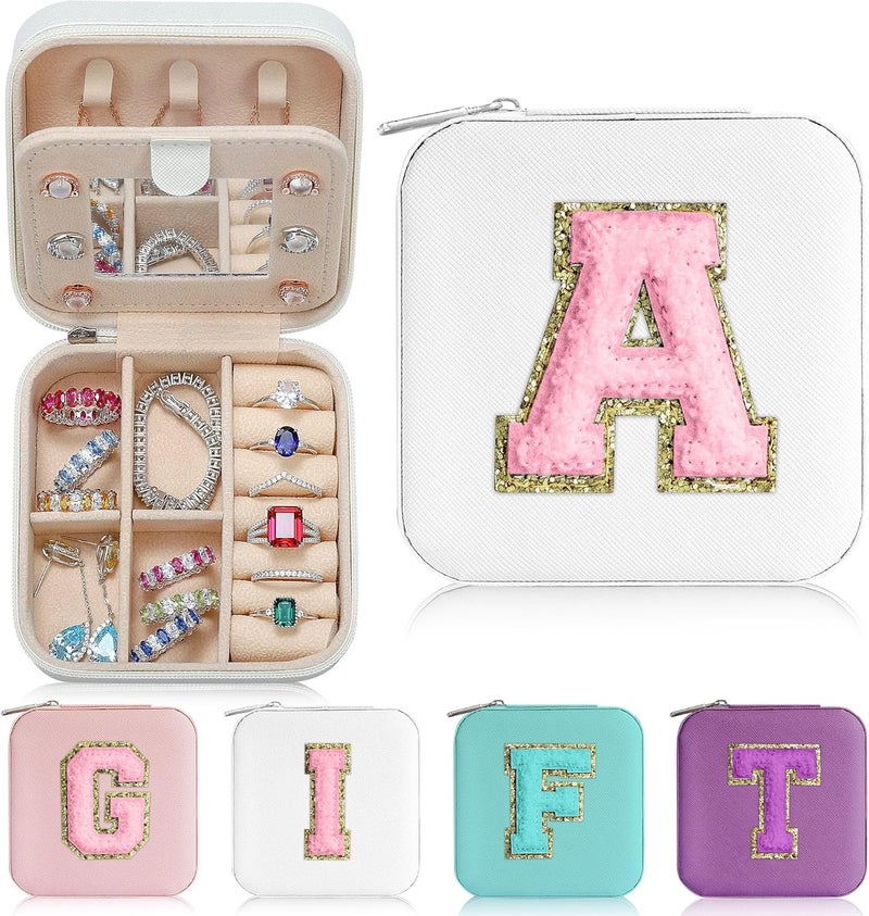 Parima Christmas Gifts for Girls Kids - 3 4 5 6 7 8 9 10 11 12 13 14 Year Old,Gifts for Teens Kids Daughter Sister Birthday Gifts for Women Travel Jewelry Case Small Jewelry Box | Letter A, White - Image 1