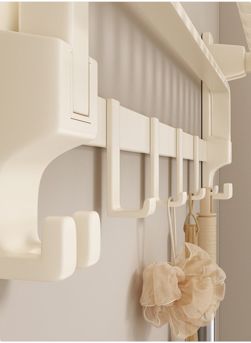 Heavy Duty Foldable Adhesive Shower Caddy No-drilling Bathroom Storage Rack For Bath Towel Bath Puff and Toiletries With Hanging Hooks Save Space Toilet Shower Room Large Capacity Wall Mount Organizers - Image 5