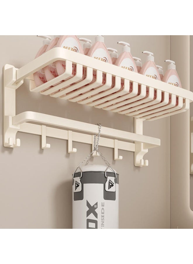 Heavy Duty Foldable Adhesive Shower Caddy No-drilling Bathroom Storage Rack For Bath Towel Bath Puff and Toiletries With Hanging Hooks Save Space Toilet Shower Room Large Capacity Wall Mount Organizers - Image 1
