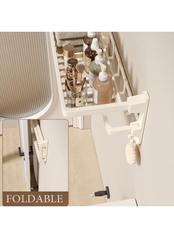 Heavy Duty Foldable Adhesive Shower Caddy No-drilling Bathroom Storage Rack For Bath Towel Bath Puff and Toiletries With Hanging Hooks Save Space Toilet Shower Room Large Capacity Wall Mount Organizers - Image 3