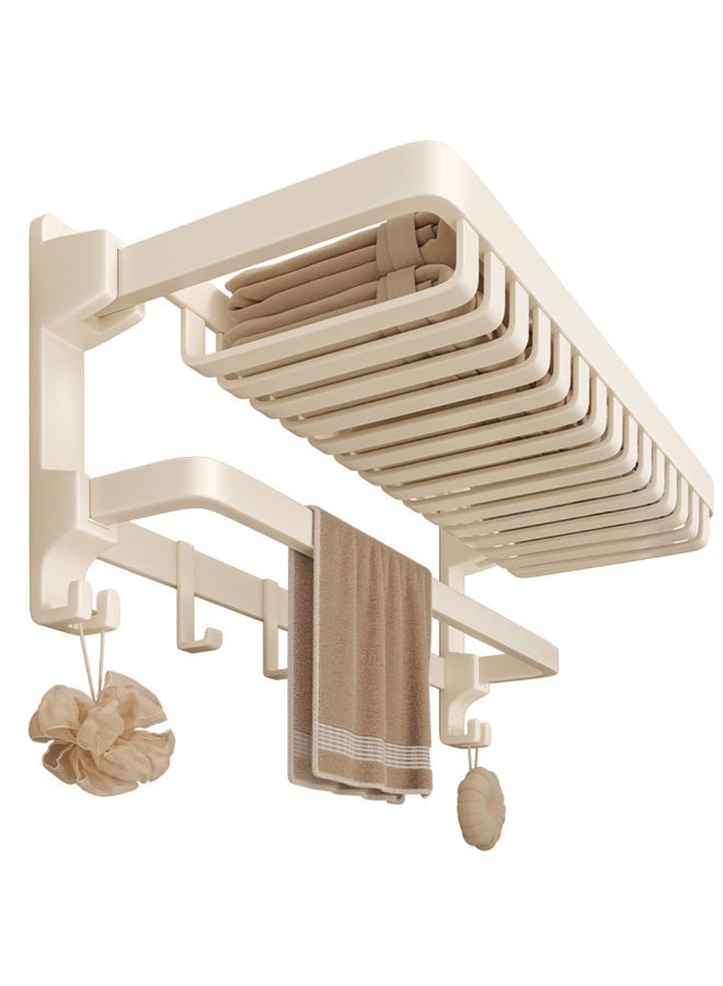 Heavy Duty Foldable Adhesive Shower Caddy No-drilling Bathroom Storage Rack For Bath Towel Bath Puff and Toiletries With Hanging Hooks Save Space Toilet Shower Room Large Capacity Wall Mount Organizers - Image 2
