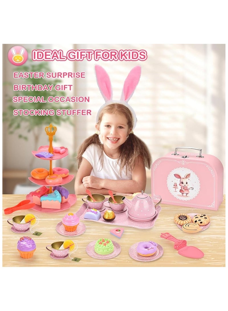 Soofam Kids Tea Party Set for Little Kids & Toddlers, 50Pcs Bunny Kitchen Toy & Pretend Play Set with Teapot, Cups, Plates, Desserts & Case,Princess Birthday Gift, Gift Stuffer for Ages 3-5 (Bunny) - Image 2