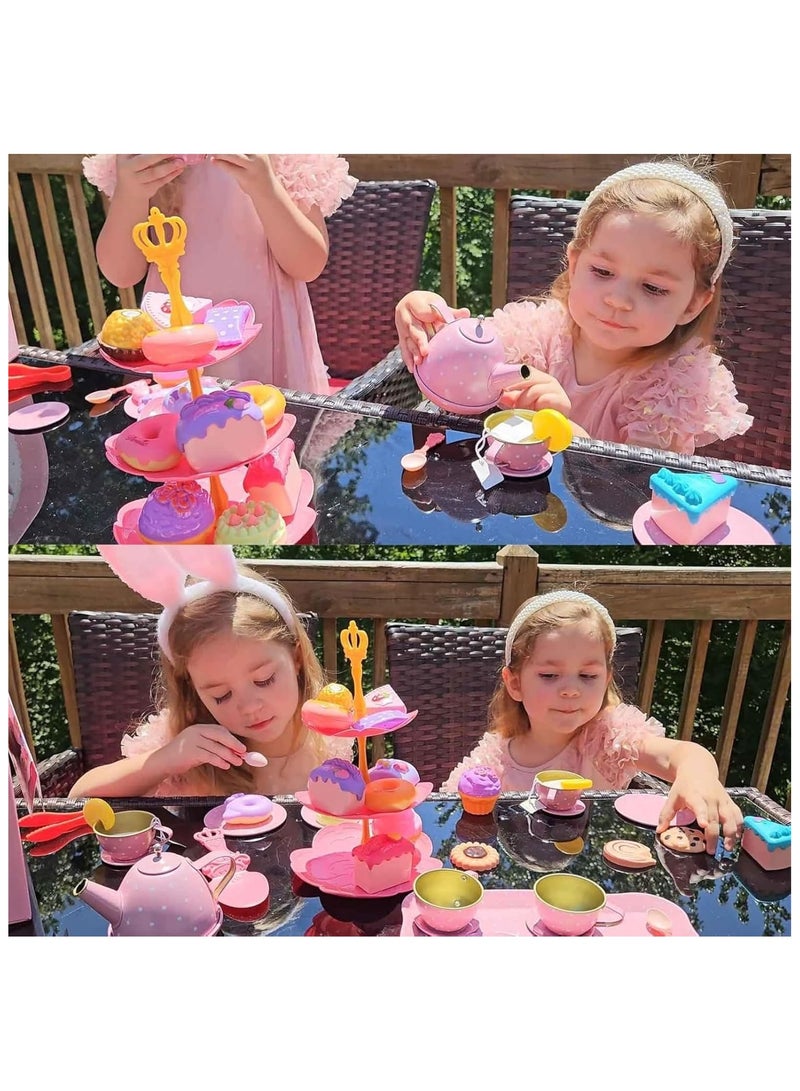 Soofam Kids Tea Party Set for Little Kids & Toddlers, 50Pcs Bunny Kitchen Toy & Pretend Play Set with Teapot, Cups, Plates, Desserts & Case,Princess Birthday Gift, Gift Stuffer for Ages 3-5 (Bunny) - Image 3