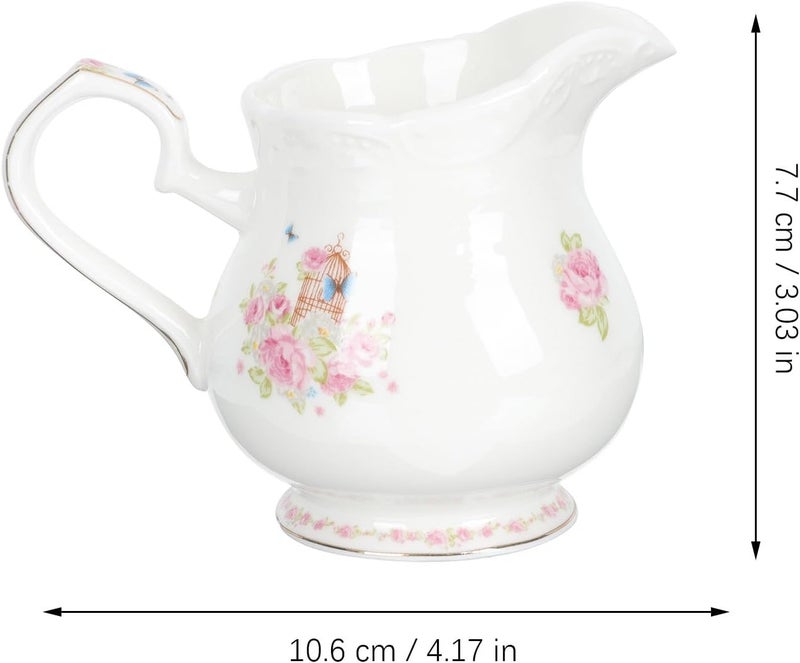 GALPADA Ceramic Creamer Pitcher Small Milk Jug 180cc Hand-painted Gold Trim Coffee Syrup Pitcher for Home and Coffee Bar Use - Image 2