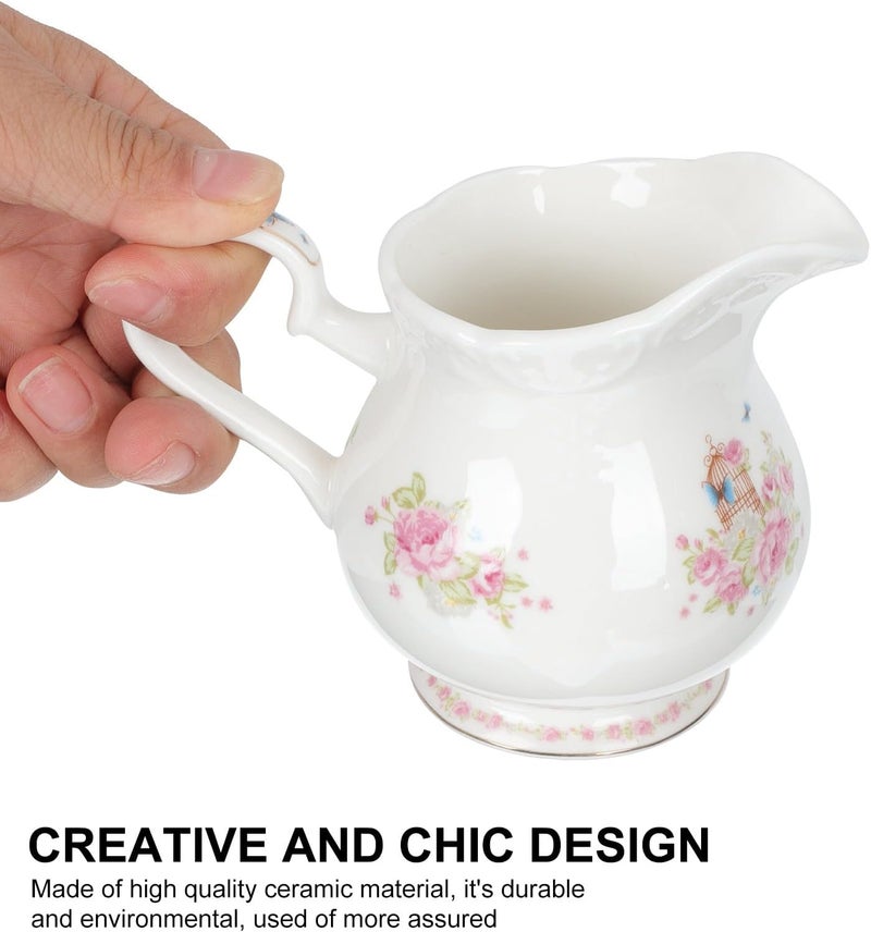 GALPADA Ceramic Creamer Pitcher Small Milk Jug 180cc Hand-painted Gold Trim Coffee Syrup Pitcher for Home and Coffee Bar Use - Image 4