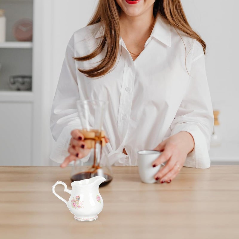 GALPADA Ceramic Creamer Pitcher Small Milk Jug 180cc Hand-painted Gold Trim Coffee Syrup Pitcher for Home and Coffee Bar Use - Image 5