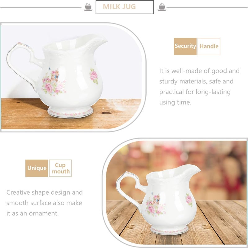 GALPADA Ceramic Creamer Pitcher Small Milk Jug 180cc Hand-painted Gold Trim Coffee Syrup Pitcher for Home and Coffee Bar Use - Image 3