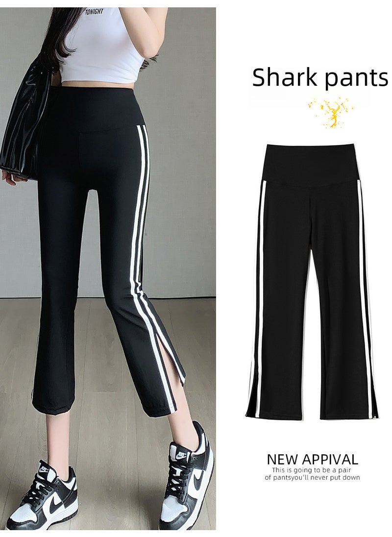 Generic White Edge Shark Bell Bottoms Women Summer Thin Style Small Size Eight Point High Waist Split Micro Yoga Pants Milk Tea  - Image 5