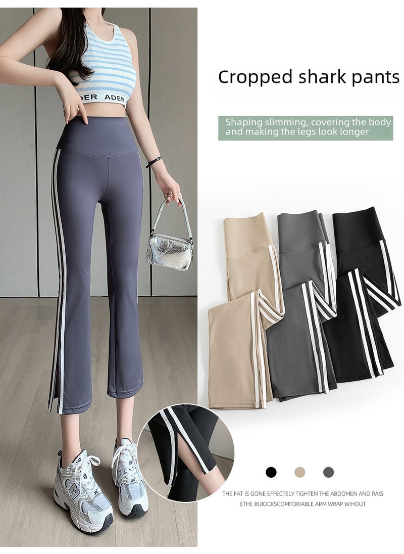 Generic White Edge Shark Bell Bottoms Women Summer Thin Style Small Size Eight Point High Waist Split Micro Yoga Pants Milk Tea  - Image 2