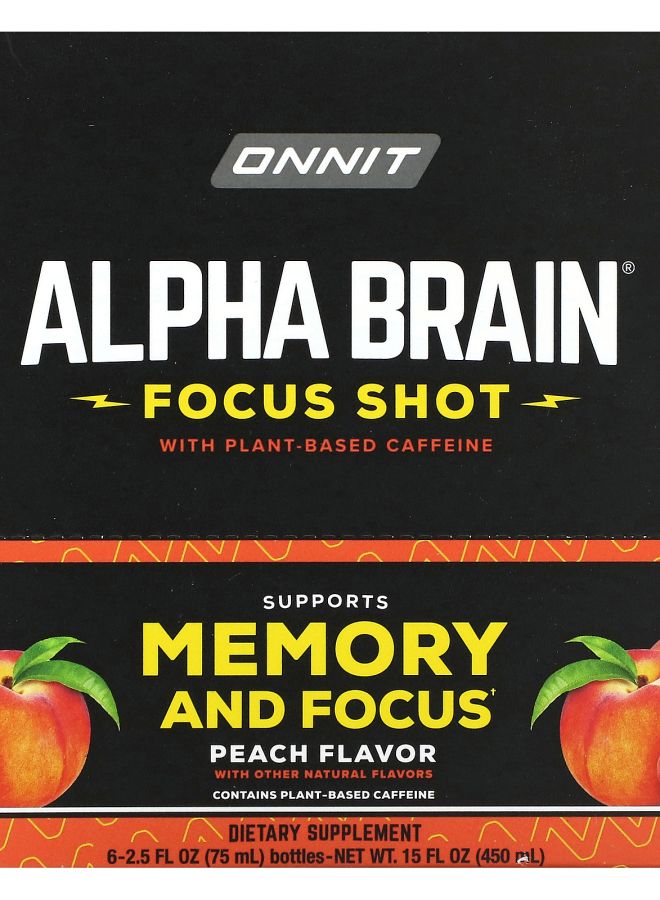 Onnit Alpha Brain Focus Shot Peach 6 Bottles 2.5 fl oz (75 ml) Each - Image 1