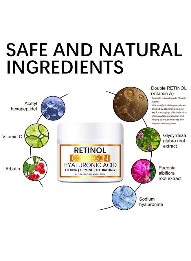 LANEMAY - Retinol Collagen Hyaluronic Acid，Cream for Face, Anti-Aging Moisturizer with Hyaluronic Acid & Vitamin E, Collagen Cream for Wrinkles & Dark Spots, Night Cream for Youthful Skin (50g) - Image 1