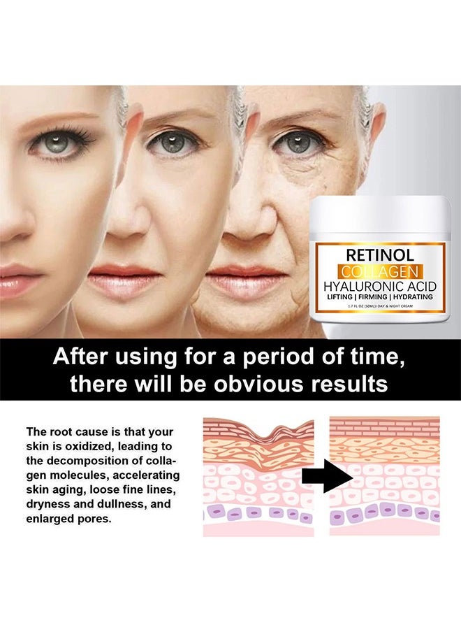 LANEMAY - Retinol Collagen Hyaluronic Acid，Cream for Face, Anti-Aging Moisturizer with Hyaluronic Acid & Vitamin E, Collagen Cream for Wrinkles & Dark Spots, Night Cream for Youthful Skin (50g) - Image 1