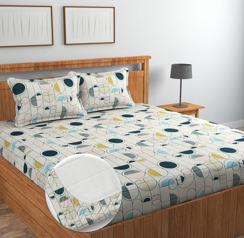 NEW LEAF Pure Cotton All Round Elastic Fitted Bedsheets for Double Bed with 2 Pillow Covers 220tc Supersoft |Wrinkel-Free Size - 72x78+10 inches, White Black - Image 5