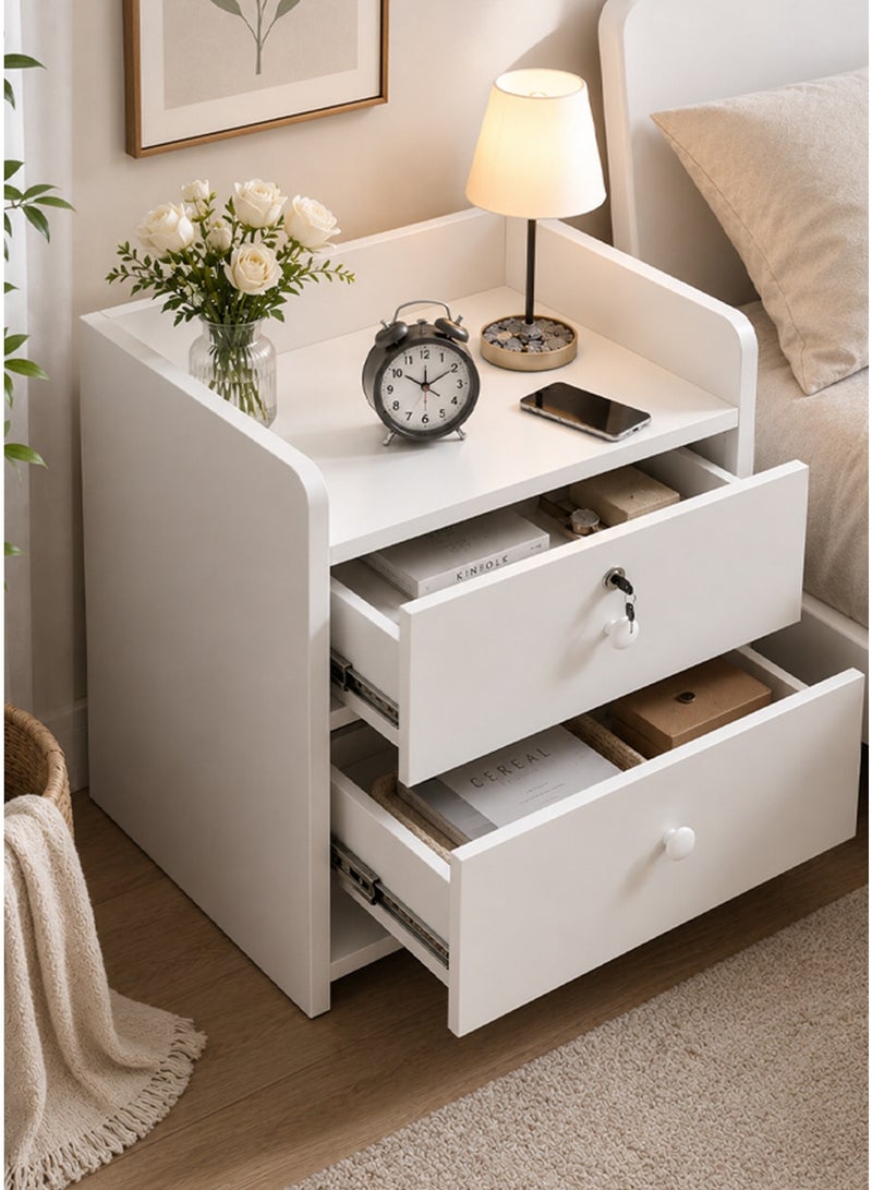 NKX Bedside Table with Locker | 2 Drawer Wooden Nightstand with Storage | White Bedside Cabinet for Bedroom | 40 x 40 x 45 cm - Image 3