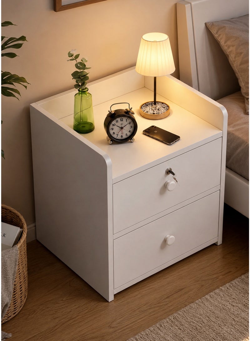 NKX Bedside Table with Locker | 2 Drawer Wooden Nightstand with Storage | White Bedside Cabinet for Bedroom | 40 x 40 x 45 cm - Image 2