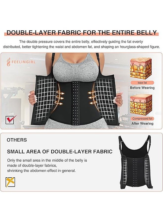 SOUTH MOON Waist Trainer for Women, Triple Belt Body Shaper Waist Trainer Corset with Zipper and 3 Rows Closure, Tummy Control Hourglass Slimming Belly Body Shaper (Black) - Image 2