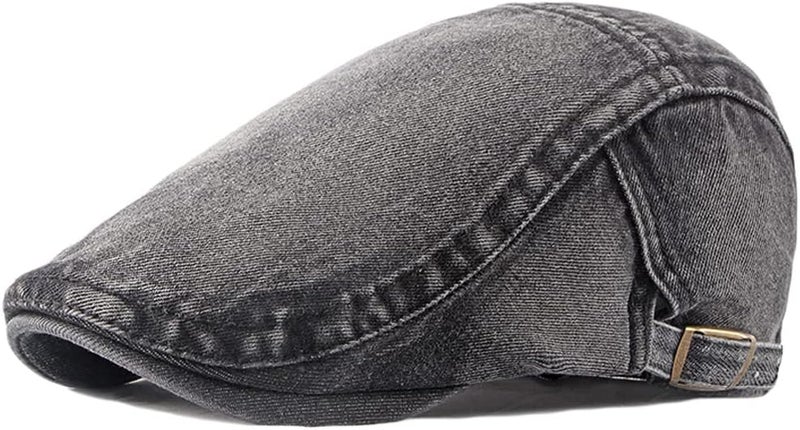 Qunson 2 Pack Mens Denim Cotton Newsboy Cap Ivy Gatsby Driving Hunting Cabbie Hats - Image 2
