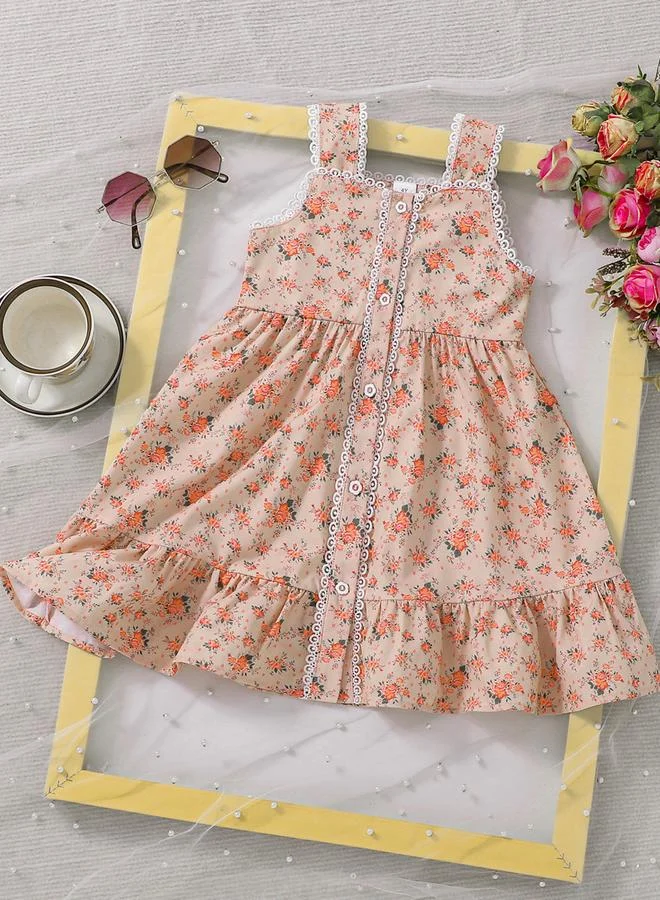 تايك تو فستان بدون أكمام بأزرار وطبعة أزهار للأطفال