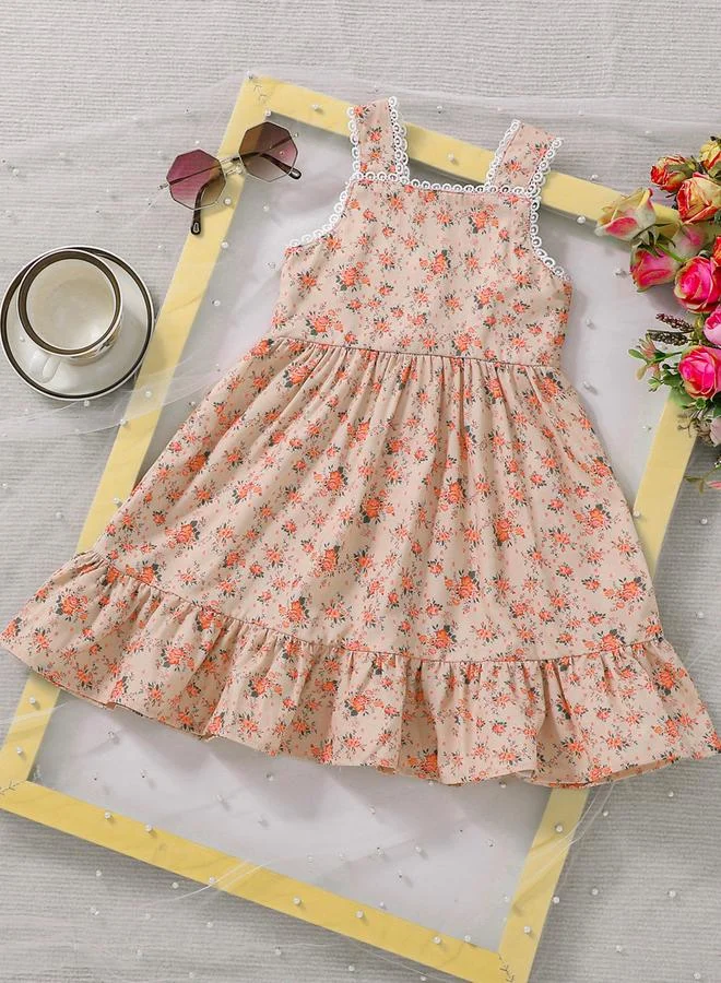 تايك تو فستان بدون أكمام بأزرار وطبعة أزهار للأطفال