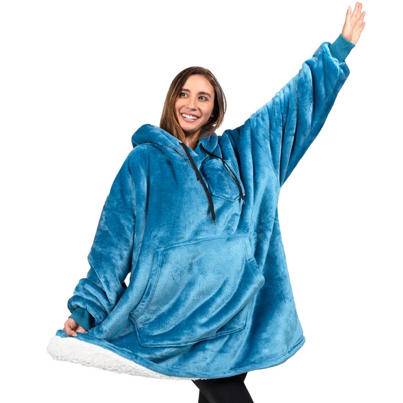 PAVILIA PAVILIA Blanket Hoodie for Women Teal  Sherpa Wearable Blanket Men  Cozy Oversized Sweatshirt Blanket  Warm Fleece Hooded Blanket Sweater with Sleeves and Giant Pocket  Teal Blue - Image 1
