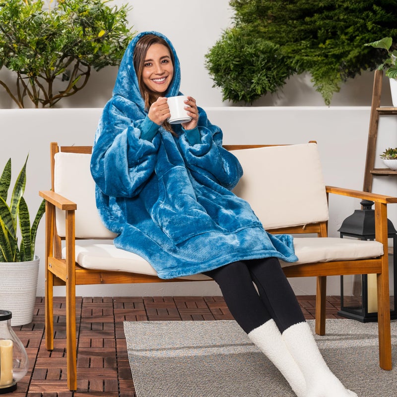 PAVILIA PAVILIA Blanket Hoodie for Women Teal  Sherpa Wearable Blanket Men  Cozy Oversized Sweatshirt Blanket  Warm Fleece Hooded Blanket Sweater with Sleeves and Giant Pocket  Teal Blue - Image 4