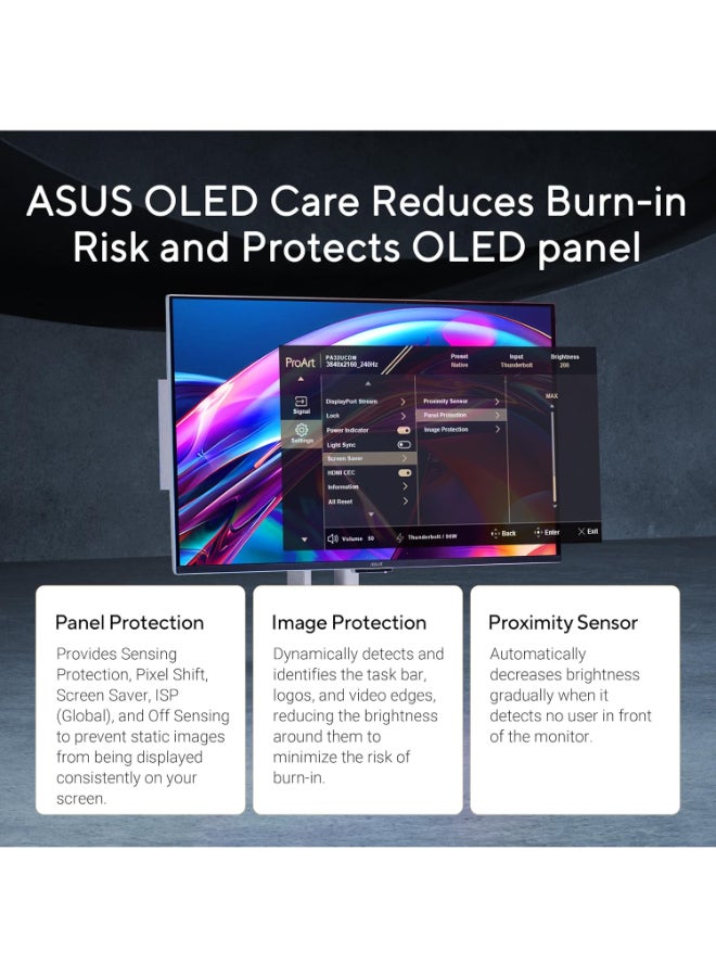 ASUS ProArt Display OLED PA32UCDM Professional Monitor: 32-inch (31.5 inch viewable), 4K UHD (3840 x 2160), QD-OLED, Ultra-slim, 240Hz, 0.1ms, Auto Calibration, HDR-10, HLG, Dolby Vision - Black black - Image 5