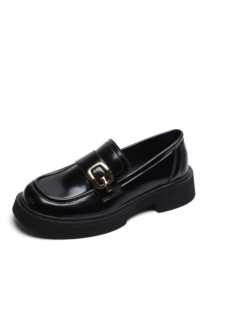 Loquat Versatile English Leather Shoes With Round Toe And Soft Sole Black  - Image 1