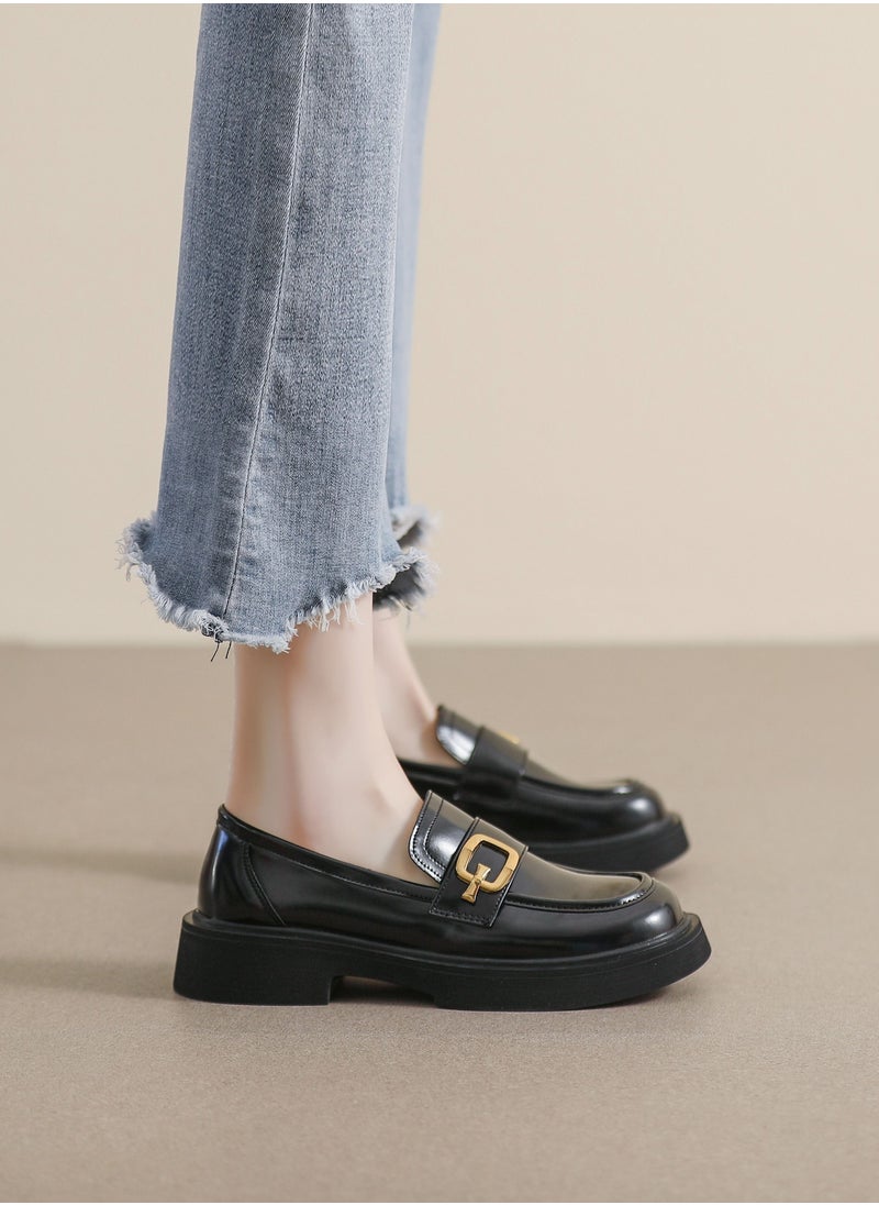 Loquat Versatile English Leather Shoes With Round Toe And Soft Sole Black  - Image 2