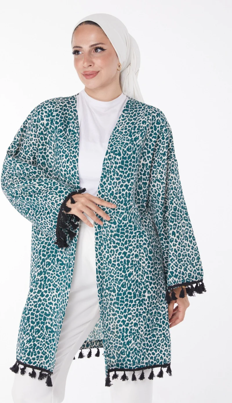 Tofisa Plain Medium Women's Green Tassel Kimono - 13213